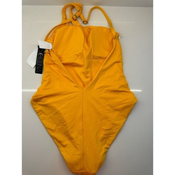 SOLUNA RUCHED Sheer Delight ONE SHOULDER One-Piece SWIMSUIT yellow gold size M - Picture 8 of 12